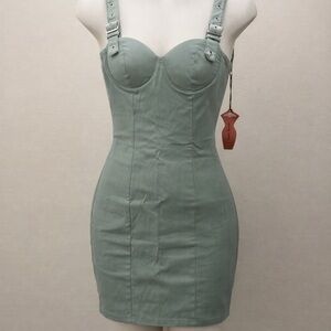 Army green stretchy denim like dress